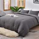 AveLom Dark Gray Seersucker California King Comforter Set (104x96 inches), 3 Pieces-100% Soft Washed Microfiber Lightweight Comforter with 2 Pillowcases, All Season Down Alternative Bedding Set