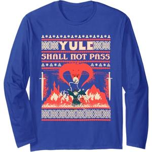 Yule Shall not Pass Fantasy Wizard Holiday Pun Funny Xmas Long Sleeve T-Shirt, M, Royal Blue