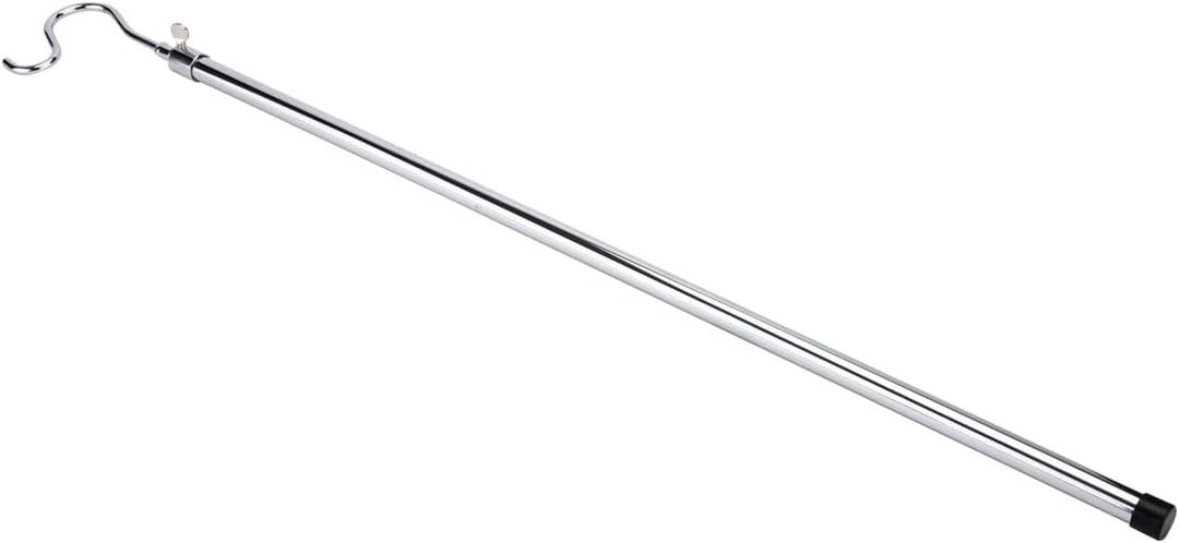 SSWBasics Chrome Reach Garment Hook - Durable Chrome Clothes Hook Pole - Adjustable High Reach Garment Hook - Extendable Metal Clothing Hook Pole for Retail, Extends up to 5 feet so you can place and retrieve garments 