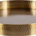 Kate and Laurel Samana Modern Glam Round Metal Tray; 17 Inch Diameter; Antique Brass; Circular Polished Decorative Tray with Hammered Surface and Minimalist Handles, 17", Gold