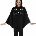 Black cat costume for girls, Cute Halloween Poncho for Women Adult, Hooded Cloak for Cosplay Dress Party Gift, Cat Ears and Removable Tail, One Size, Classic Style
