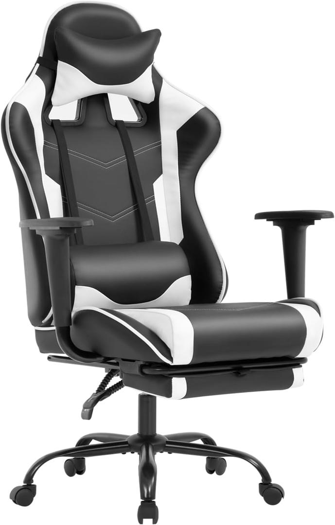 BestOffice Ergonomic Office, PC Gaming Desk Chair Executive PU Leather Computer Lumbar Support with Footrest Modern Task Rolling Swivel Chair for Women, Men(White)