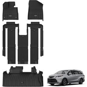 3W Floor Mats&Cargo Liner Fit Toyota Sienna 2021-2024 2025 (for 7 Seat LE/XLE/XSE/Limited & Not Fit 2025 Platinum) TPE Custom Fit Floor Liner for Sienna 1st, 2nd and 3rd Row and Trunk(w/o Spare tire)