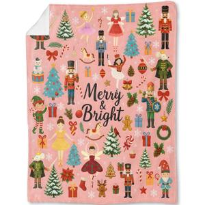 Nutcracker Christmas Decorative Throw Blanket,Ballet Fairy Mouse King Tree Print Decoration,Flannel Winter Pink Blankets for Couch Bed Sofa,Holiday Home Decor,Xmas Festival Gifts 50x60 Inch