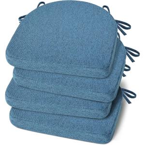 Shinnwa Kitchen Chair Cushions Set of 4, Non-Slip Dining Chair Cushions with Ties and Machine Washable Cover, 4 Pack, 17 x 16.5 x 2in, Blue