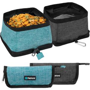 PetAmi Collapsible Dog Bowls 2 Pack, Food and Water Bowls Travel Set, Portable Pet Dish No Spill, Foldable Lightweight BPA Free Leakproof Bowls, Camping Hiking Walking Outdoor Gear Accessories, Blue