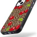 Leopard & Cherry Phone Case for iPhone 13 PRO Cherry Leopard Case Cover TPU Bumper Hard Back Shockproof Phone Case Girly Protective Phone Cover with Pretty Design
