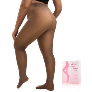 HONGTEYA Plus Size Fleece Lined Tights Women (US, Alpha, 3X-Large, 4X-Large, Regular, Regular, Coffee) (Brown, XXXL)