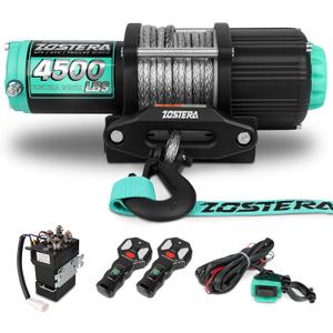 4500lbs ATV/UTV Winch with Synthetic Rope, Electric Boat Trailer Winch 12V, Waterproof Winch with 2 Wireless Remotes &Wired Switch,with Mounting Plate,Aluminium Fairlead
