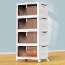4 Tier Plastic Storage Bins with Lid 23QT, Stackable Storage Containers with Wheels, Folding Storage Boxes, Stackable Storage Bins, Closet Organizers and Storage for Living Room, Office, Dorm (4-Tier 23QT)