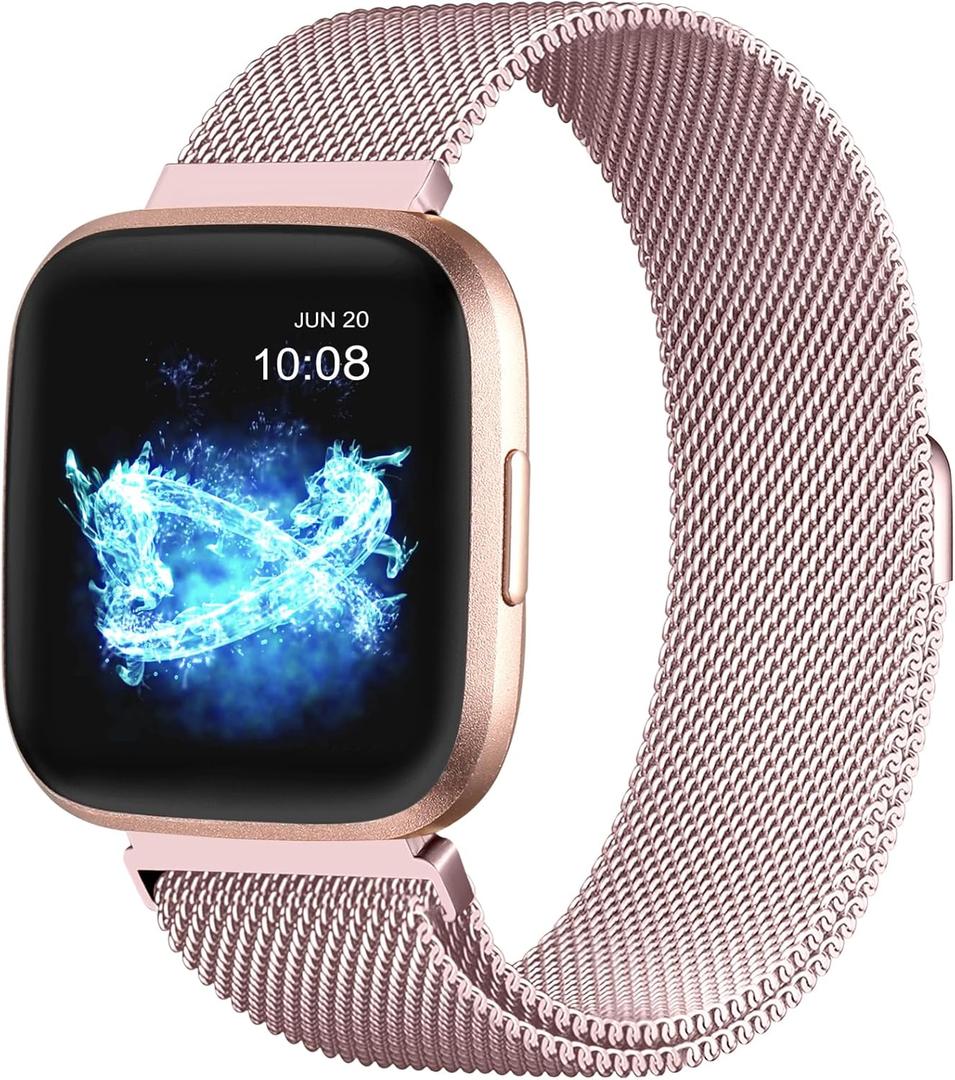 Stainless Steel Mesh Band For Use With Fitbit Versa, Rose Gold
