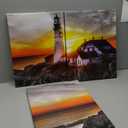 Nachic Wall Lighthouse Picture Canvas Prints Ocean Beach at Sunset Wall Art Beautiful Maine Coastline Landscape Painting Poster for Home Decor Framed Ready to Hang (Small)