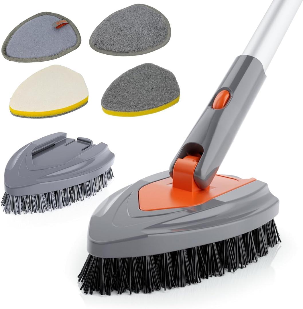 Eazer 4-in-1 Long-Handled Tub Scrubber-Versatile Bathroom Cleaning Brush with Shower Scrubber-Ideal Shower Cleaner Brush for Efficient Cleaning-Long Handle Scrub Brush for Shower, Tub, and Bathroom
