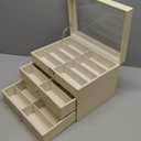 AUTOARK Leather Clear Lid 24 Piece Eyeglasses Storage and Sunglass Glasses Display Drawer Lockable Case Organizer,Beige,MKAW047