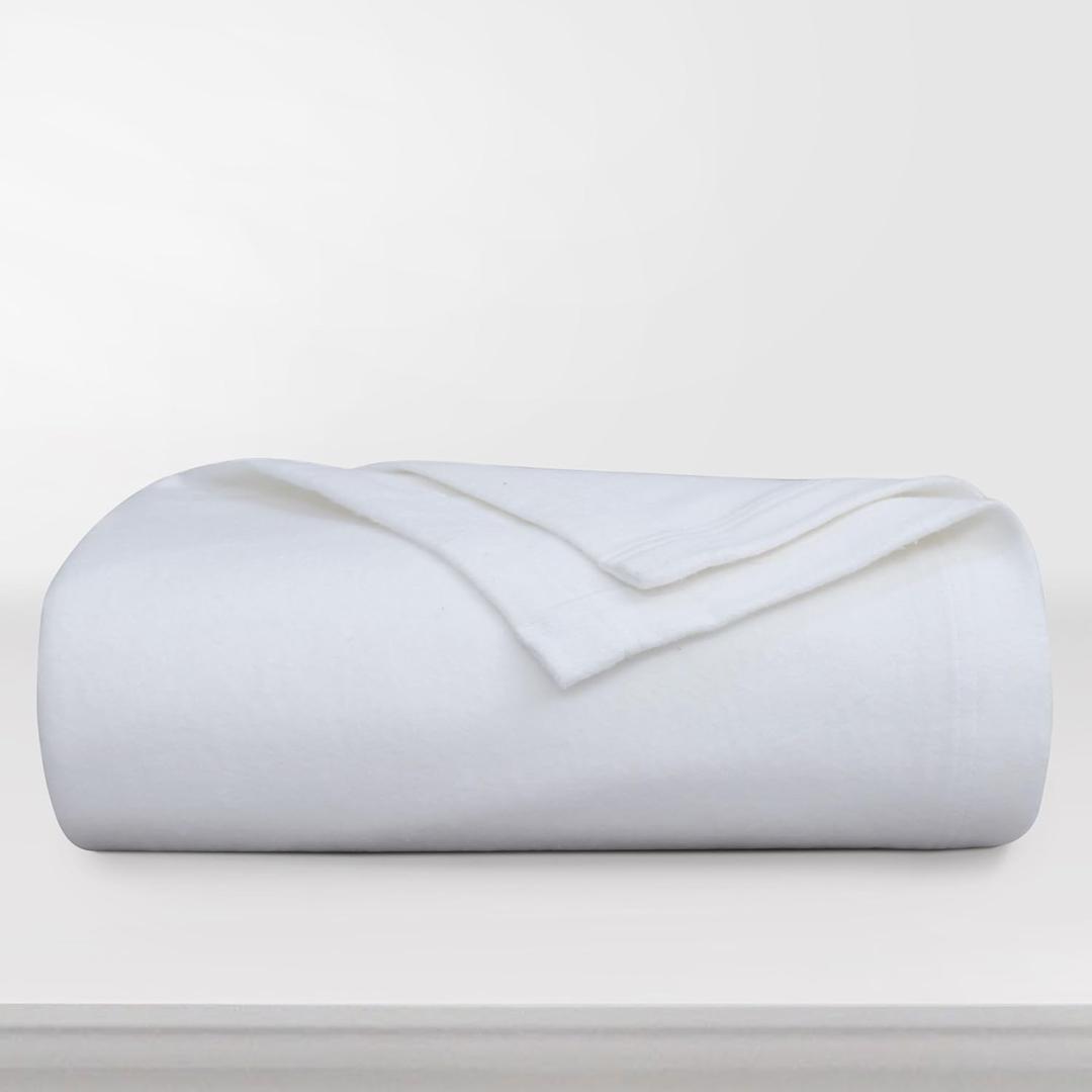 Tribeca Living 100% Cotton Blanket Queen Size - Oversized Luxury Bed Blanket for All Seasons - Soft Breathable Yarn Dyed Quality - Queen, White