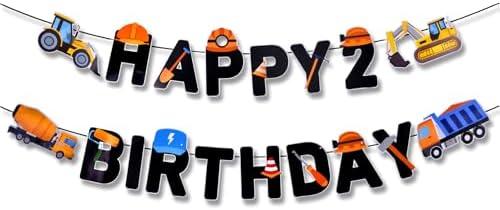 Pack of 2, Pre-Strung Construction 2nd Birthday banner for Construction Birthday Party Supplies - NO DIY - 2nd Construction Party Decorations（1st-5th）