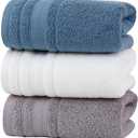 Premium Hand Towels for Bathroom Face Towels Set of 3 Cotton Quick Dry Soft for Bathroom, Spa, Travel (Blue, White, Grey)