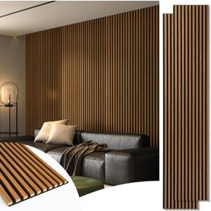 Art3d 2-Pack 108" x 12" Acoustic Wood Panels for Wall, Soundproof Wood Slat Panel for Wall and Ceiling, 3D Fluted Sound Absorbing Paneling for Interior Wall Decor, Living Room, Bedroom - Teak