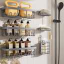 Veken 6-Pack Rustproof & Waterproof Shower Caddy, Adhesive Shelves Rack, Large Capacity Bathroom, College Dorm & Apartment Organizers, No-Drill Wall Mount Living Room & Bedroom Decor, Light Grey (6-Piece Set for Master Bathroom(Rustproof Upgrade))