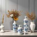 JHDACEDECO Blue and White Floral Ceramic Vase Set, 3 Pieces Small Flower vase for Home Decoration, Modern Farmhouse Decoration, Living Room,Table Shelf