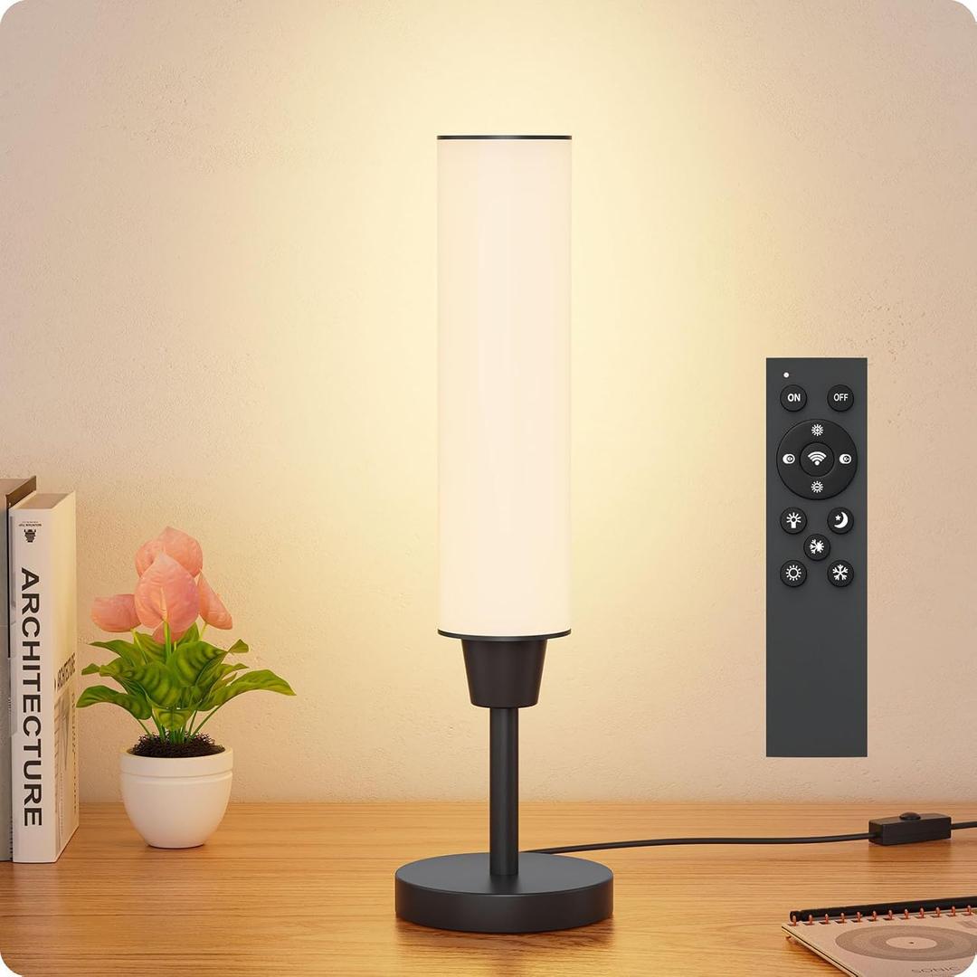 Table Lamp with RemoteBedside Lamps for Night Stands, Nightstand Lamp with Adjustable Brightness (10%-100%) and Color Temperature (3000k-6000k), Small Lamp for Bedroom Living Room Office (Black)