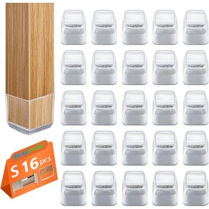 16pcs Square Chair Leg Floor Protectors, Furniture Pads for Hardwood Floors, Furniture Sliders for Chair Legs, Floor Protectors for Chairs, Silicone Chair Leg Caps Cover, Clear, Small