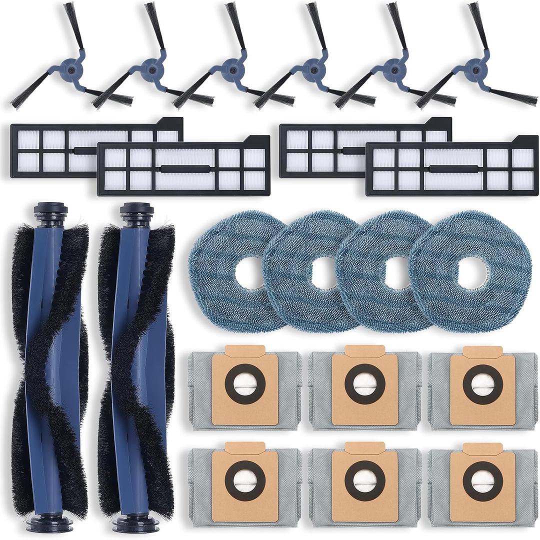 Replacement Parts Kit compatible with eufy X10 Pro Omni Robot Vacuum Accessories, 2 Roller Brushes, 4 Filters, 6 Side Brushes, 4 Mop Pads, 6 Dust Bags (22 Pack)