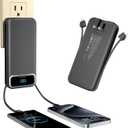 Portable-Charger Power-Bank with Built-in Cables & AC Wall Plug - 12000mAh PD 20W Fast Charging for iPhone,Android, USB-C,Rechargeable External Battery Pack for Cell Phone,Type C cords,Travel Black