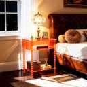 Acrylic Side Table, Clear 3-Tier End Table with Storage, Nightstand for Living Room, Bedroom, Office (Orange, Large)