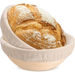 TeamFar Bread Proofing Basket Set of 2, Sourdough Bread Baking Supplies, 9 Inch Round Proofing Baskets for Sourdough Bread Baking, Proofing Bowls with Liner for Dough Fermentation