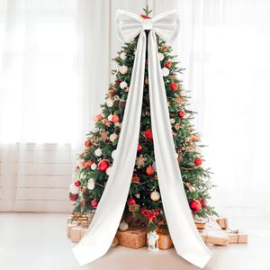 Giant Bow Decor Christmas Tree Topper Decoration Big Bows for Room Wall Backdrop 75x18 Inch Ribbon Tie for Wedding Christmas Fall Birthday Party Baby Shower Supplies(White,Satin)