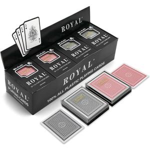 CHH Royal 100% Plastic Standard Poker Size Playing Cards  3.5" x 2.5" with Protective Cases  Durable and Washable  Professional Casino Size - 12 Pack