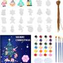GloomGlo 24pcs Christmas Plaster Painting Kit for Kids  Non-Toxic DIY Ceramic Ornament Craft Set with Snowman/Gingerbread Man Christmas Tree Decorations(Christmas 1)