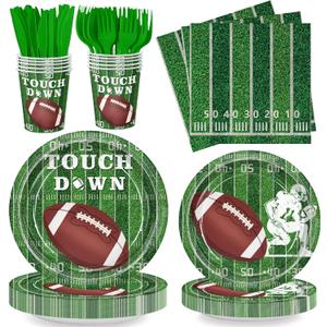 Football Birthday Party Plates and Napkins, Party Supplies kit Serve 24, Tableware Includes Plates, Napkins, Cups, Knife and Forks, Football Party Plates for Game Day