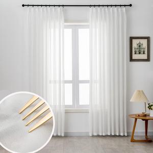 Off White Sheer Curtains Pinch Pleated Curtains & Drapes 96 Inches Long 1 Panel Lightweight Light Filtering Curtain for Living Room Bedroom Semi Sheer Window Curtain, W52 x L96