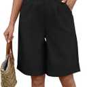 Bermuda Shorts for Women Knee Length High Waist 2025 Trendy Summer Dressy Casual Straight Leg Shorts with Pocket (Small, Black)
