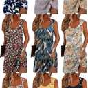 Summer Dresses for Women Sleeveless Casual Sundresses Loose Beach Cover Ups Trendy Tank Midi Sun Dress (Black, XL)