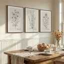 Framed Farmhouse Botanical Canvas Wall Art Set of 3, Large Vintage Neutral Floral Line Artwork for Walls, Minimalist Rustic Sketch Art Prints Panitings for Living Room Bedroom Kitchen, 24x36 Inch, 24W" x 36H"x3Pcs