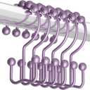 Titanker Shower Curtain Hooks Rings, Rust-Resistant Metal Double Glide Shower Hooks for Bathroom Shower Rods Curtains, Set of 12 Hooks - Greyish-Purple
