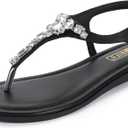 IDIFU Rhinestone Flat Sandals for Women Dressy Sparkly Thong Sandals Bling Summer Cute T Strap Dress Sandals for Wedding Bridal Bride Beach Trendy Comfortable Ladies Women's Sandals (9)