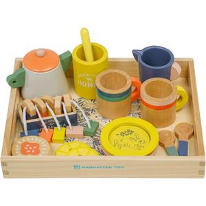 Manhattan Toy Flora & Fauna Toddler & Kids Pretend Play 23-Piece Wooden Tea Set