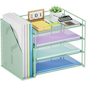 Marbrasse Desk Organizer and Accessories4-Tier Paper Letter Tray Organizer with File HolderDesk Accessories & Workspace Desktop Organizers for School Home Office Supplies (Green)