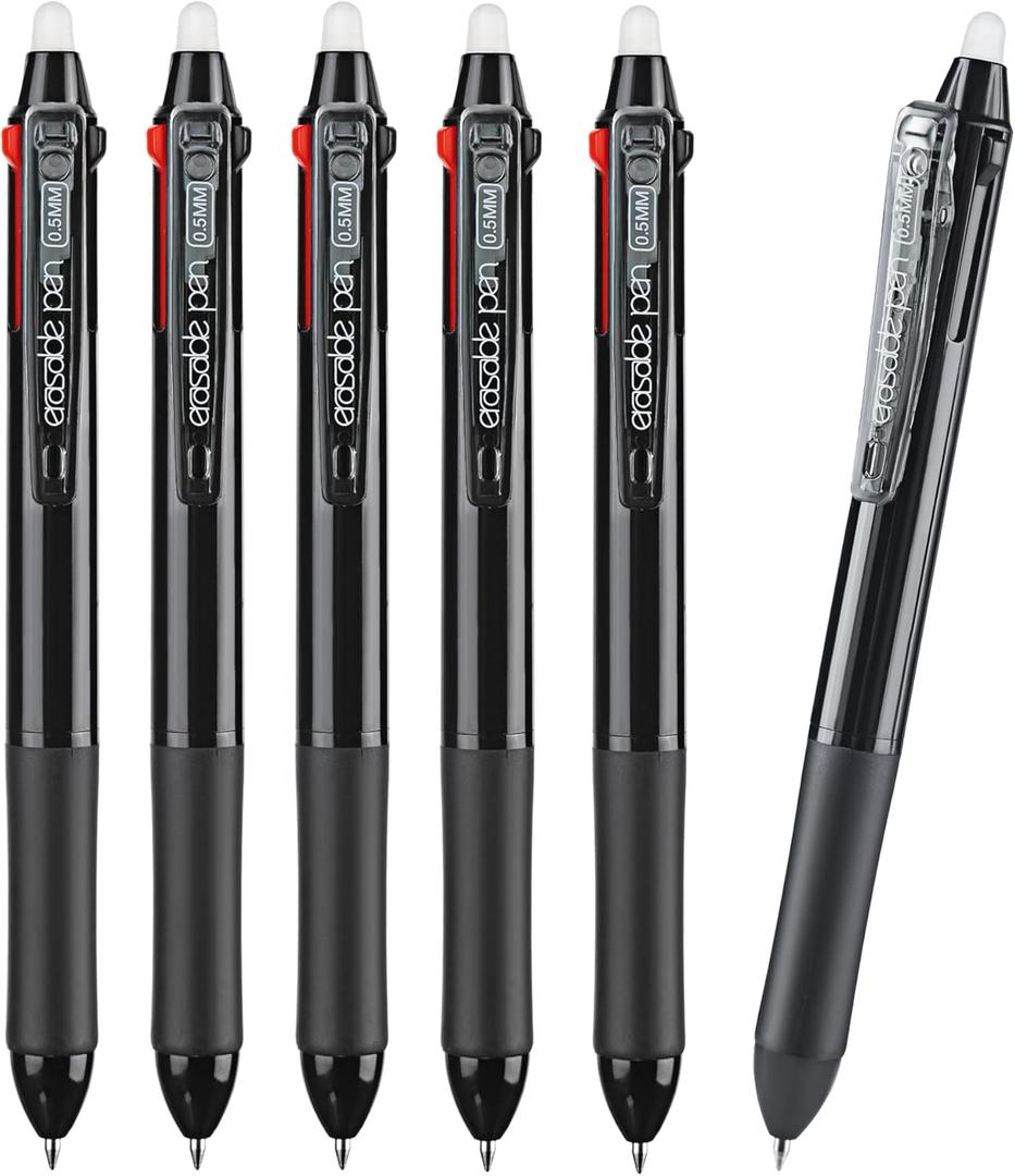 Aozora Erasable Pens Multicolor Click Fine Point 0.5mm 3color Pen in One Retractable Multi Color Erasable Gel Pens for Completing Sudoku and Crossword Puzzles 6 Pack