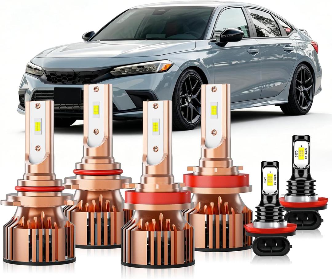Fit For 2016-2022 Honda Civic Coupe/Hatchback/Sedan Vehicle Front Light Bulb,6000K White Enhanced Visibility with Cooling Fan Fog Lights Bulbs Kits,Direct Installation,Pack of 6