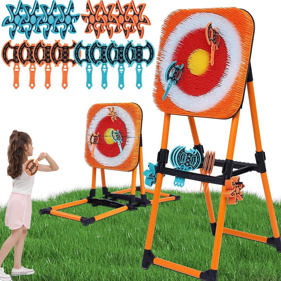 Axe Throwing Mane Target with 8 Axes 8 Darts Set, Outdoor Axe Throwing Game (Orange)
