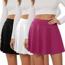 Neer 3 Pack Women's Mini Skater Skirts with Shorts, a Line Pleated Flared High Waist Casual Stretchy Versatile Basic Skirts, Small