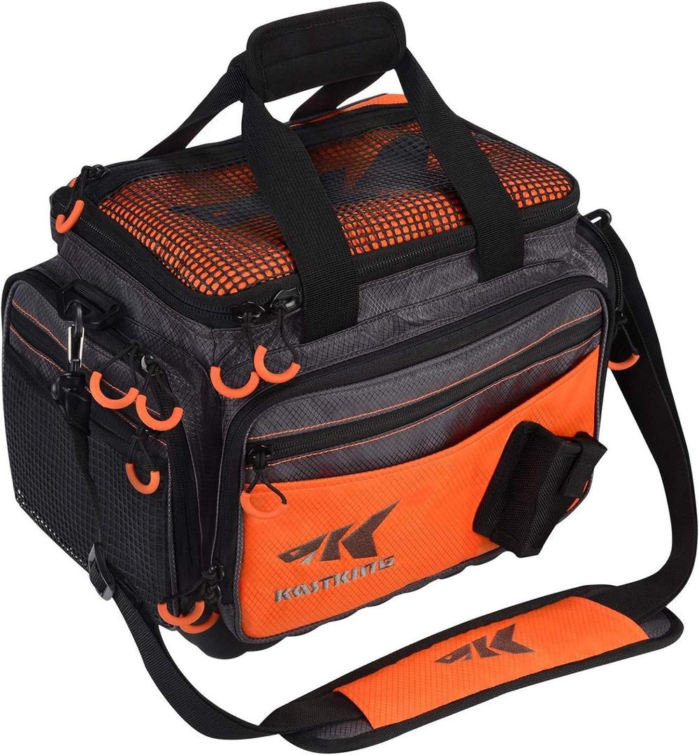 KastKing Fishing Gear & Tackle Bags - Saltwater Resistant Fishing Bags - Fishing Tackle Storage Bags (A1: Medium-Hoss(Without Trays, 15"x11"x10.25")-Orange)