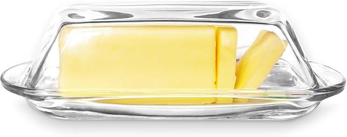 Kangaroo Decorative Clear Glass Butter Dish with Lid for Countertop & Refrigerator - Crystal Covered Butter Tray Storage Container Holder for Counter & Fridge
