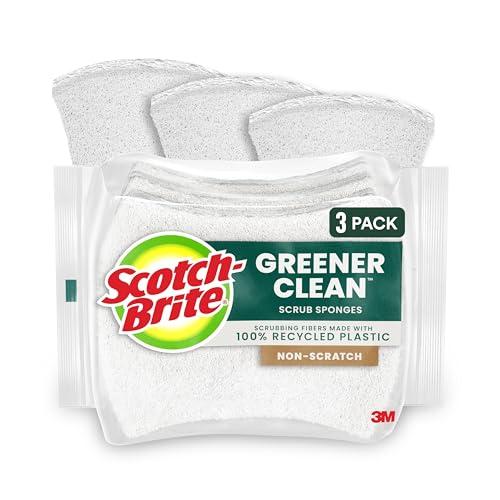 Scotch-Brite Greener Clean Non-Scratch Scrub Sponge, Sponge for Washing Dishes, Cleaning Kitchen, Superior Performance and Made with Sustainable Materials, Dishwasher Safe, 3 Scrub Sponges PACK OF 8