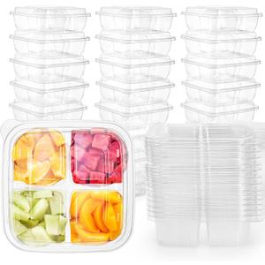 Peohud 50 Pack Clear Bento Snack Containers, 4 Compartment Food Storage Containers, Reusable Meal Prep Containers, Plastic Divided Bento Boxes with Lids for Lunch, Work, Travel